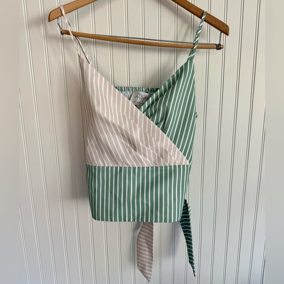 Anthropologie Tops - Anthropologie Tank Top Size Small Green Stripes with Back Knot Tie